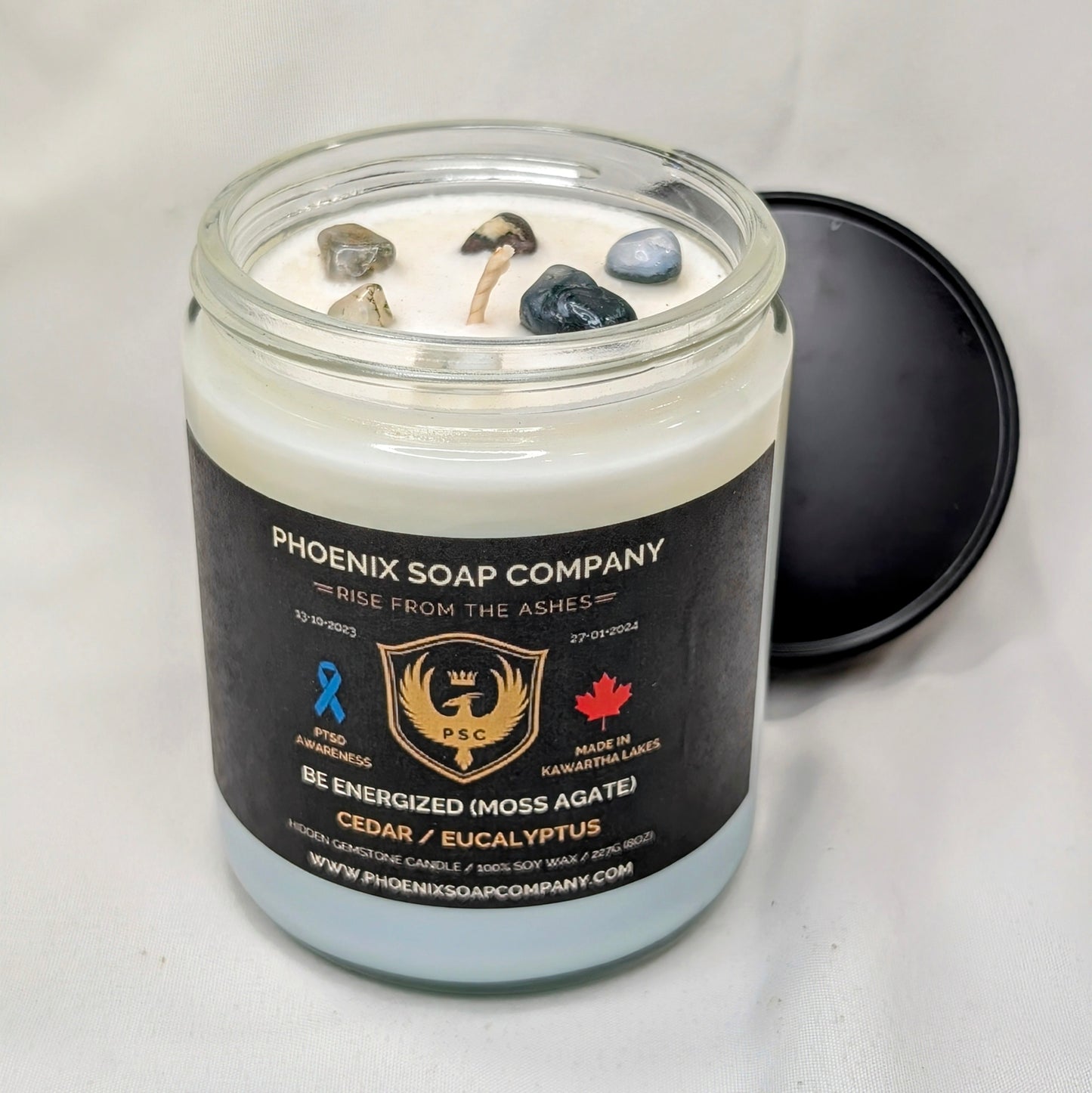 Moss Agate "Be Energized" Hidden Gemstone Candles