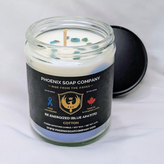 Blue Apatite "Be Energized" Hidden Gemstone Candles