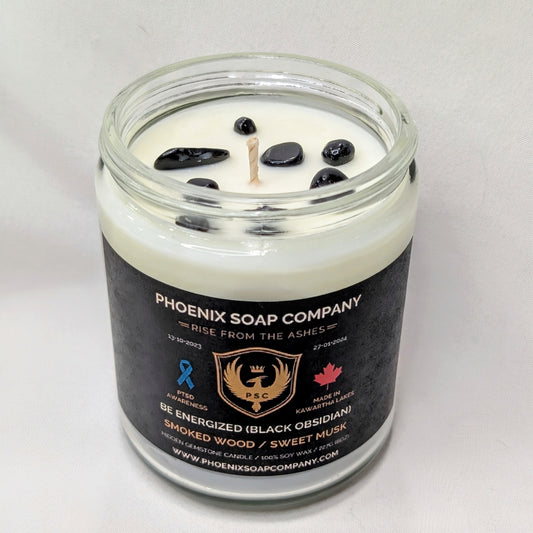 Black Obsidian "Be Energized" Hidden Gemstone Candles