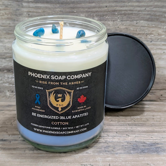 Blue Apatite "Be Energized" Hidden Gemstone Candles