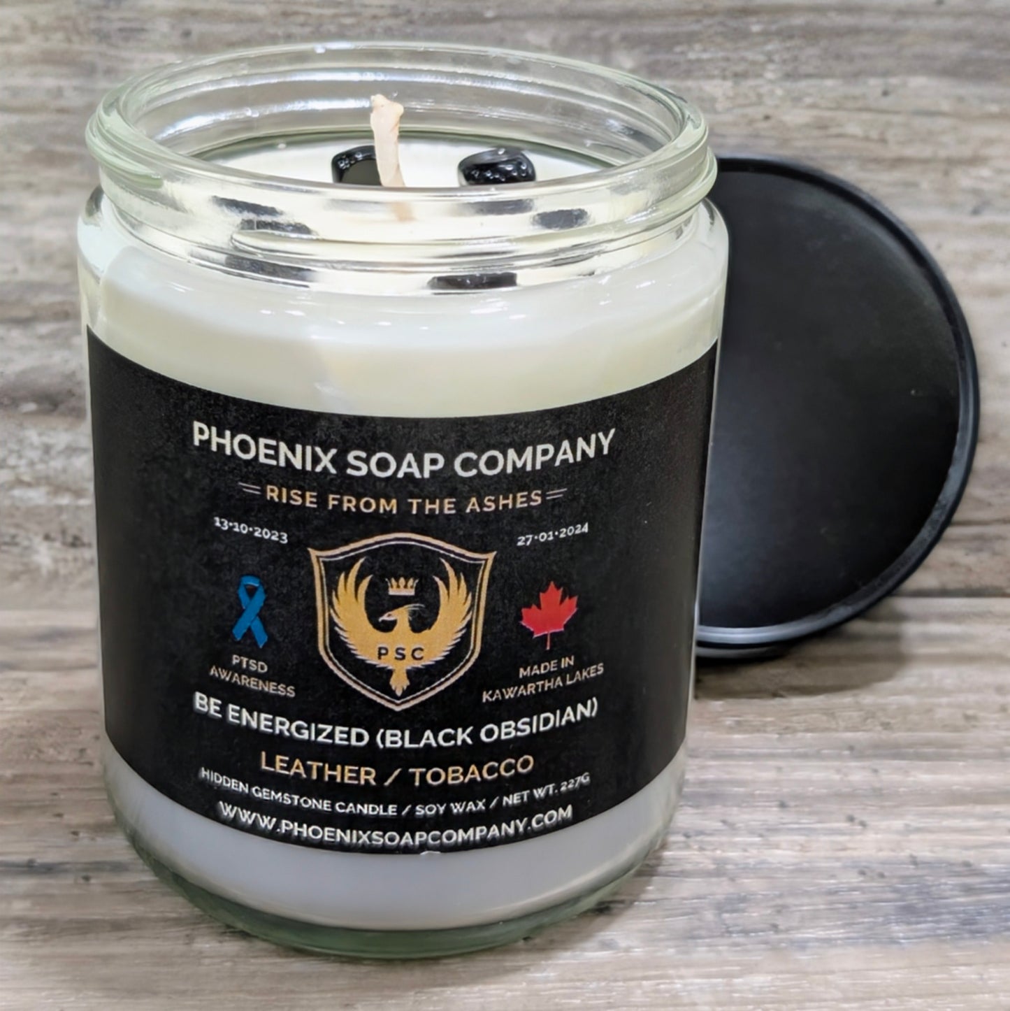 Black Obsidian "Be Energized" Hidden Gemstone Candles (Man Cave)